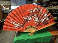 Very Large Hand Painted Oriental Paper Fan