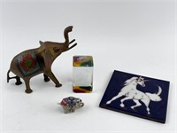 Brass Elephant, Edilgres Painted Tile, Trinkets