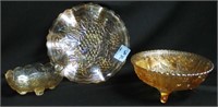 3 ASSORTED GOLD CARNIVAL GLASS DISHES