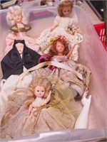 Container of Nancy Ann dolls and more