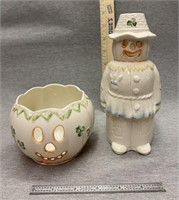 Belleek Ireland Jack O Lantern & Scarecrow Votive