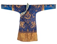 Chinese Qing Dynasty Blue with Gold Dragon Robe
