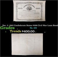 Dec. 2, 1862 Confederate States $500 Civil War Loa