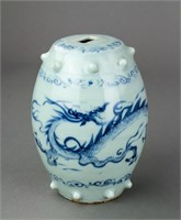 Chinese Blue & White Dragon Drum Porcelain Censer