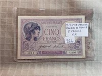 2-4-1918 France-Banque de France 5 Francs VF