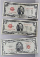 (3) US Notes "Red Seal" includes (2) $2 1928-G