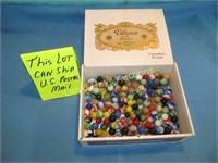 Vintage Glass & Agate Marbles In Cigar Box