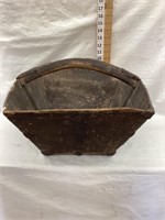 Primitive Oriental Wooden Grain Basket, 15”x15”,