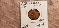 1939D Lincoln Cent Red MS65