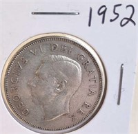 1952 Georgivs VI Canadian Silver Half Dollar