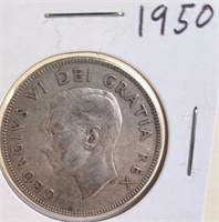 1950 Georgivs VI Canadian Silver Half Dollar