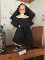 Vintage Nun Doll on Stand & Saucer