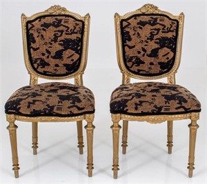 Louis XVI Style Gold-Painted Side Chairs, Pair