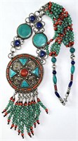 Lg  Amazing TiebetenTurquoise/Coral/Lapis Necklace