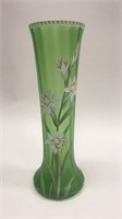 Antique Art Nouveau Hand Painted Green Glass Vase