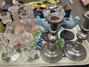 Glass and Pewter Candlesticks
