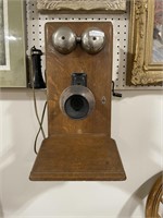 ANTIQUE OAK CASE WALL TELEPHONE