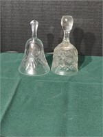 Vtg/antique bells, etched & cut glass. 4.5" and 5"