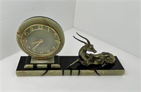 French Art Deco Marble Onyx Gazelle Clock