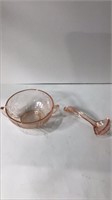 2 Pink Depression Glass Pieces:Ladle & Bowl U16A