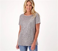 Belle by Kim Gravel Sequin Front Knit Back Top-XS
