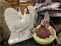 Ironstone Roosters, Pheasant Covered Dish.