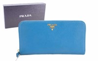 PRADA Blue Leather Long Zipper Wallet