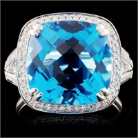 18K Gold 8.74ct Topaz & 0.25ctw Diamond Ring