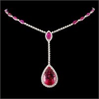 14K Gold 14.57ct Rubellite & 1.56ct Diam Necklace