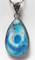 Blue & White Stone on Sterling Silver Pendant VTG