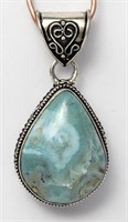 Blue & Green Stone on Sterling Silver Pendant VTG