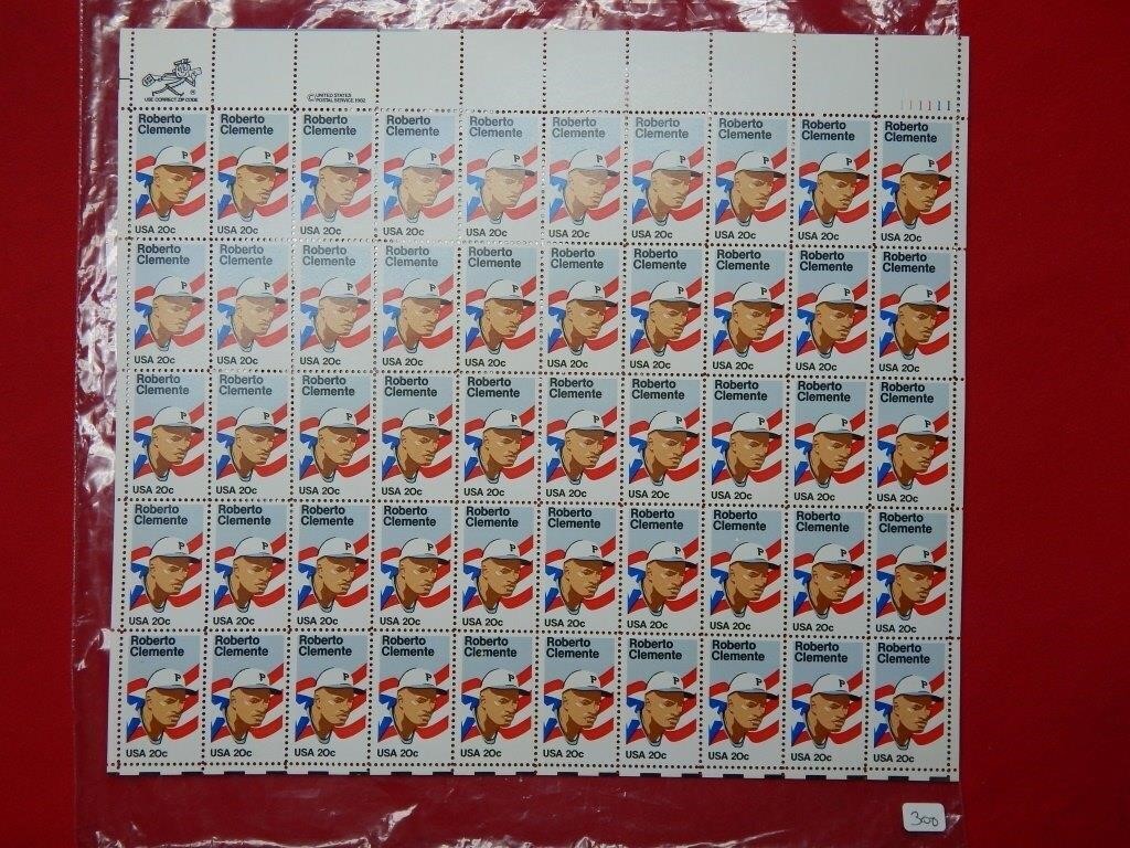 Sheet of US 20 Cent Stamps - Roberto Clemente