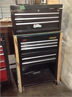 Two piece Stanley toolbox set, wood support on