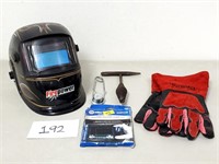 Welding Helmet, Gloves, Hammer (No Ship)