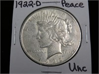 1922 D PEACE SILVER DOLLAR 90% UNC