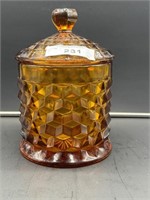 American Fostoria amber cracker jar & lid