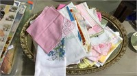 Dresser mirror with group of vintage hankies,