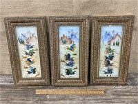 3 oriental paintings in inlaid frames - 1