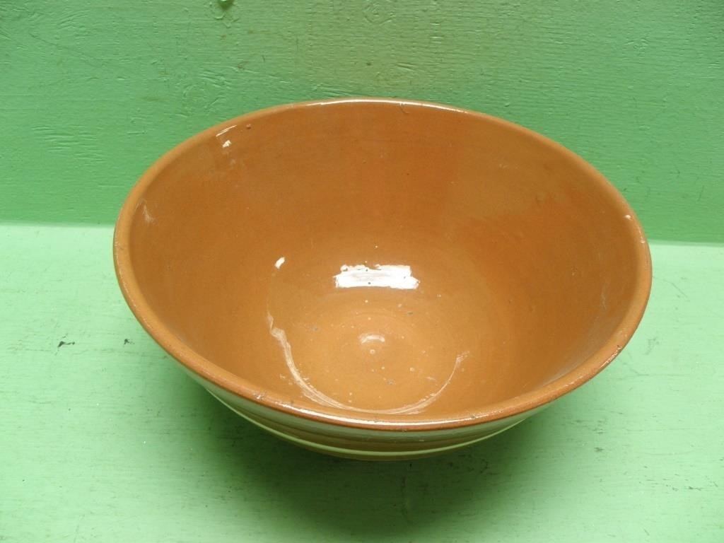 Vintage Crock Bowl With White Stripes