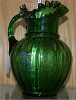 Hand Painted Vtg Glass Pitcher