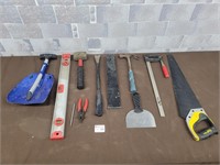 Mini shovel, hand saw, hammer, level, etc