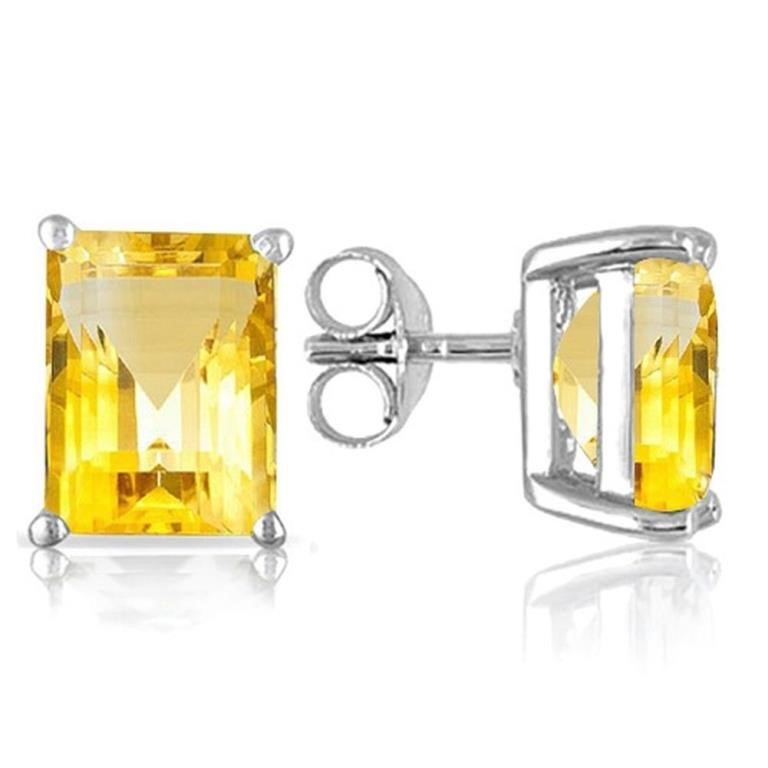 6X4MM Emerald Cut Citrine 1.2CTW Stud Earrings in