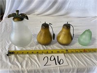 2 Glass Pears & 2 Wooden Pears