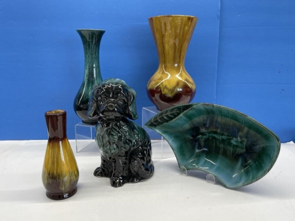 Blue Mountain & Green Glaze Pottery - 5 Pieces
