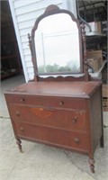 Vintage wood dresser with mirror. Measures: 70" H