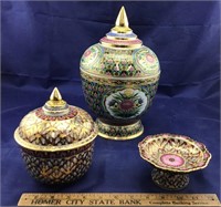 3 Gold Trimmed Porcelain Decorative Pieces