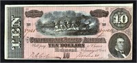 1864 $10 Confederate States Of America Currency