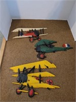 3 pc Homco Metal Airplane Hanging Plaques