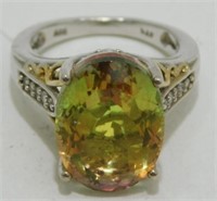 Sterling Silver Rainbow Peridot Ring Signed STS -
