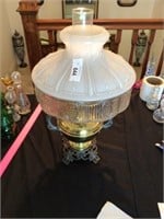 Brass base electrified oil lamp 20 inches tall -